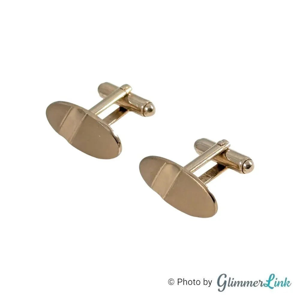 Vintage Shields Fifth Avenue Diagonal Stripe Oval Gold Tone Cufflinks